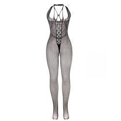 Subblime - 951788 Bodystocking Long En Resille Avec Bretelles Sur La Poitrine Et Le Dos Noir Taille Unique